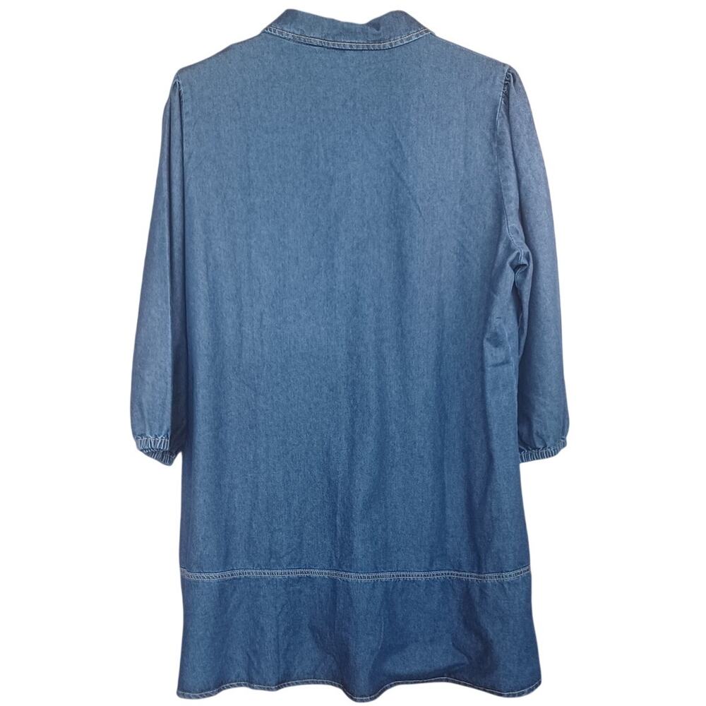 Denim Dress Women 2XL NWT Blue Jean Western Puff Sleeve Casual Shirt Dress - Picture 3 of 8